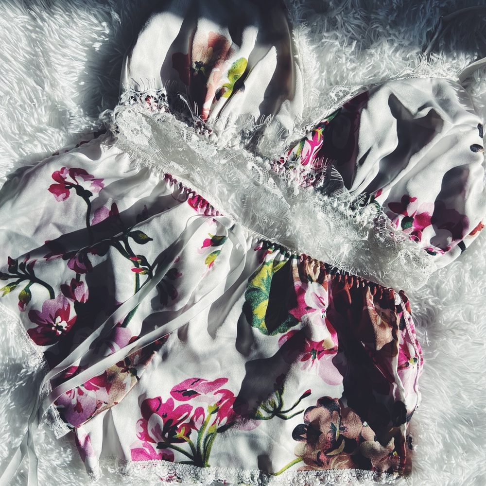 Floral Satin Bralette & Short Set